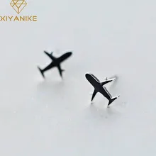 XIYANIKE 925 Серебро Черный Самолет гипоаллергенно серьги гвоздики для женщин Пара Мода Простые Вечерние ювелирные изделия подарок