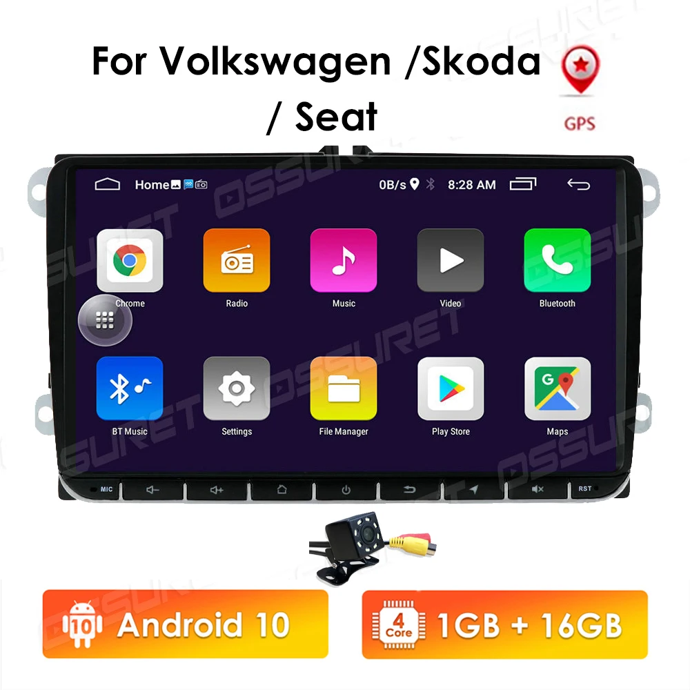 9'' Android 10 Car Multimedia GPS Navigation 1024*600 4 Core for VW Volkswagen Skoda POLO GOLF PASSAT JETTA TIGUAN TOURAN Caddy