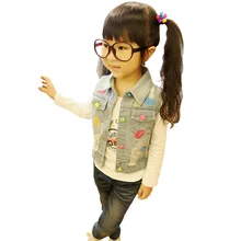 Весенний стиль, модный джинсовый жилет для девочек, детский жилет в Корейском стиле с принтом губной помады