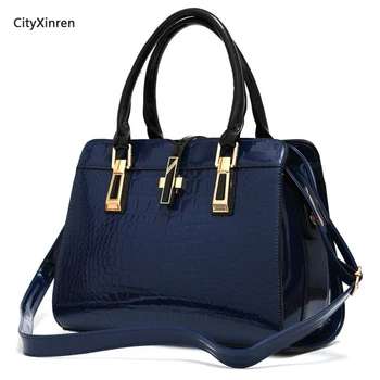 

Fashion women leather handbags 2020 new crocodile pattern shoulder diagonal bag bright leather patent leather quality big bag