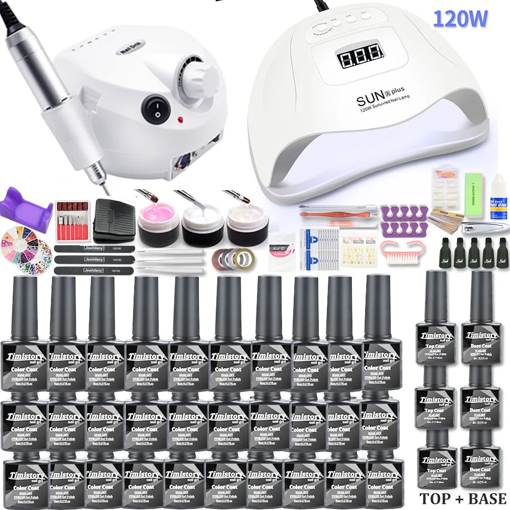 US $34.54 Manicure Set with UV Led Nail Lamp 120W Nail Set 302010 Color UV Gel Nail Polish Kit Sets Tools Set with Nail Drill Machine