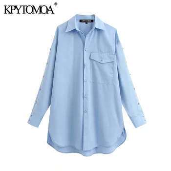 

Vintage Stylish Pockets Oversized Irregular Blouses Women 2020 Fashion Buttoned Long Sleeves Side Vents Female Shirts Chic Tops