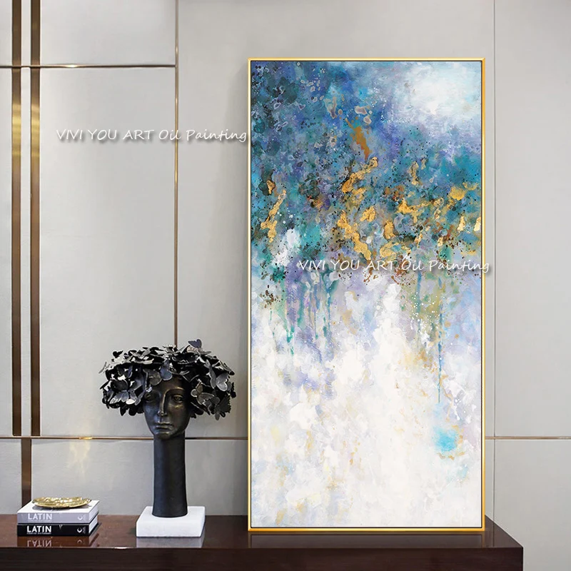 

100% handmade Christmas home decor High Quality abstract oil painting on canvas with gold foil for living room unframed