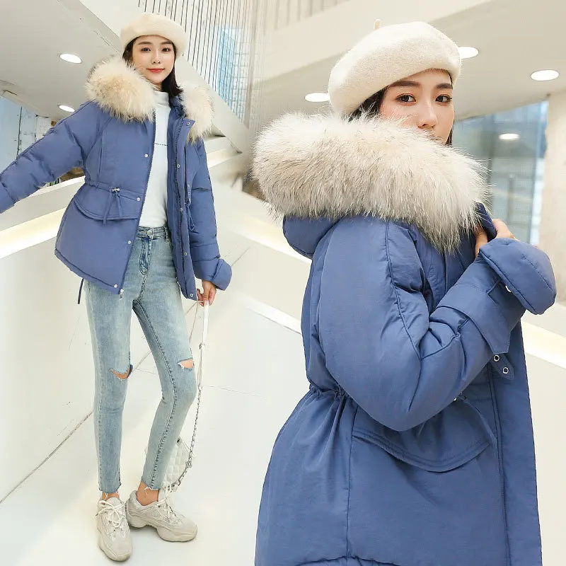 

Winter Cotton Dress Women's 2019 Korean-style New Style down Coat Students Coat Thick Short Large Fur Collar down Feather Cotton
