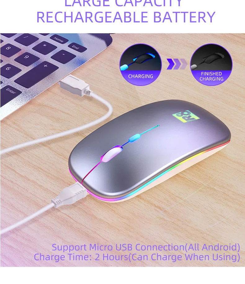 Rechargeable Wireless Mouse Portable Ultra-thin Silent Mouse 1600DPI Office Computer Gaming Mouse Smart Hibernate Backlit Mouse