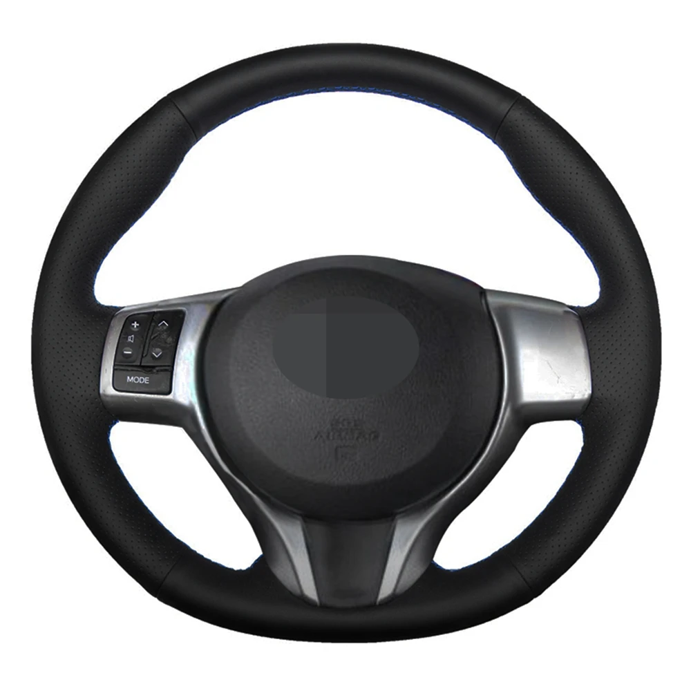 Car Steering Wheel Cover Handstitched Black Genuine Leather For Toyota