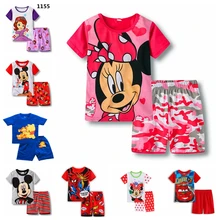Conjunto de pijamas de manga corta para niños y niñas, ropa de dormir con dibujos animados de Mickey, camiseta y pantalones de verano