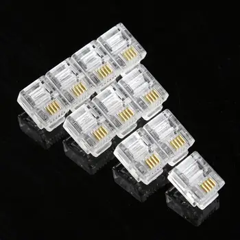 

100Pcs 4 Pin Crystal Head RJ11 6P4C Modular Telephone Plug Gold Plated Brand New Network Connectors For Phone Cables Connectors