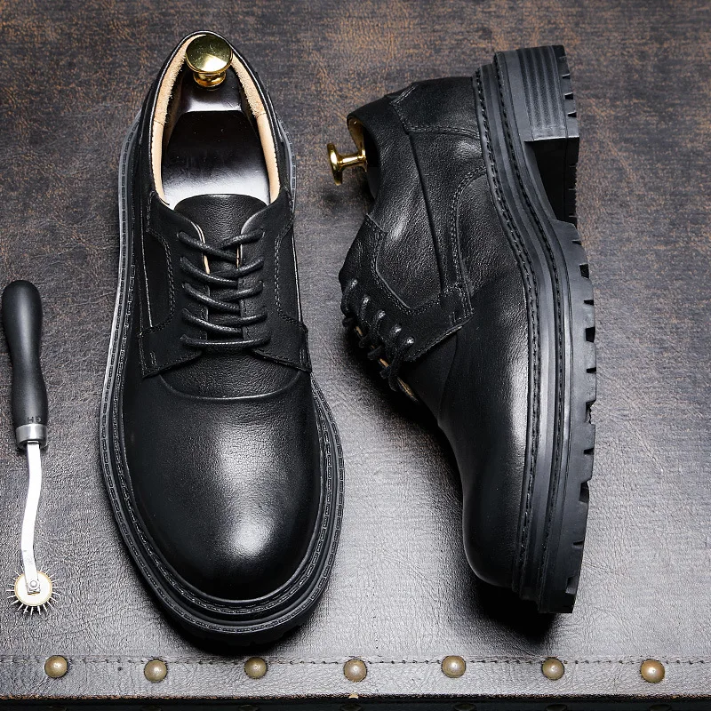 Spring Autumn British Retro Men Shoes Lace-Up Men Dress Shoes Dress Shoes for Men High Quality Genuine Leather All-match Cowhide