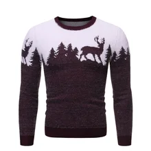 

New Men 's Sweater Slim Fit Warm Knitwear 2021 Autumn and Winter Christmas Elk Printing