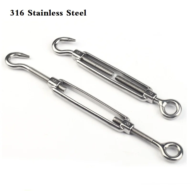 Lind Kitchen 2PCS M8 Hook & Eye Turnbuckle Stainless Steel Rigging Tightener Hardware Fittings Wire Rope Tensioner CO 