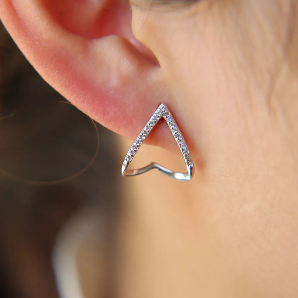 New Trendy Anti Allergy 925 Silver Heart Design Stud Earring Unique Women Girl Charm Lovely Paved CZ Fine Ear Jewelry | Украшения и