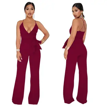 

Spaghetti Strap Sexy Hollow Out Jumpsuit Evening Party Club Outfits Slim Bodycon Female Playsuit Rompers