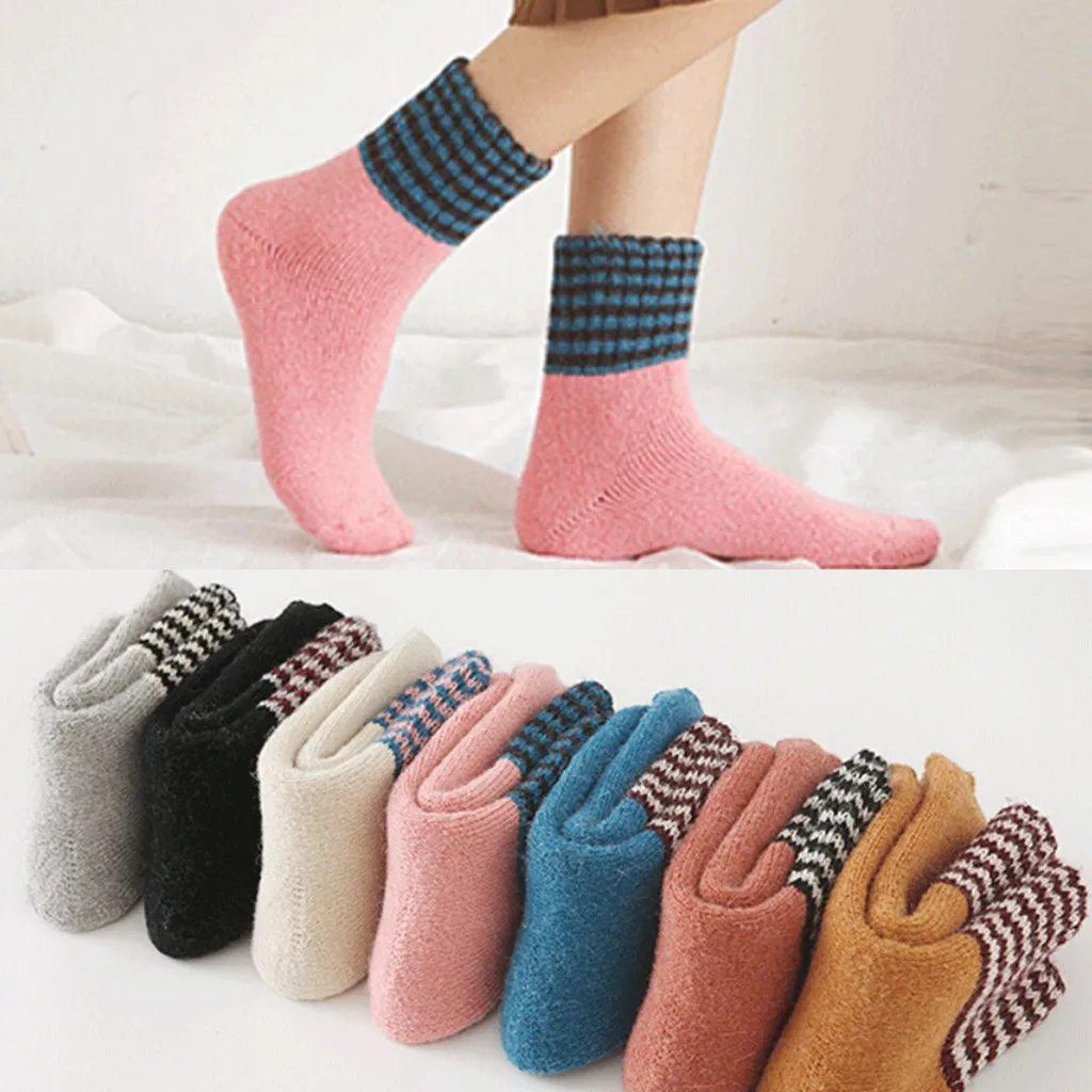 Женские толстые теплые носки полосатые толстые носки без пятки Повседневные носки плюс бархатные зимние теплые носки средней длины для девочек и женщин