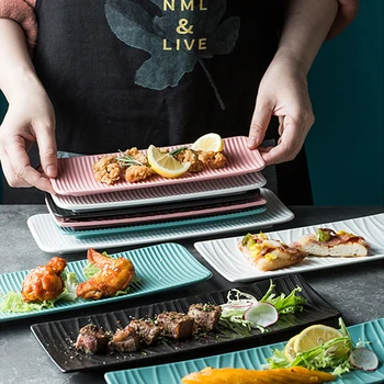 

Ceramic Rectangular Sushi Plate Dessert Cake Snack Tray Pastry Western Food Dish Nordic Restaurant Dinnerware Kitchen Tableware