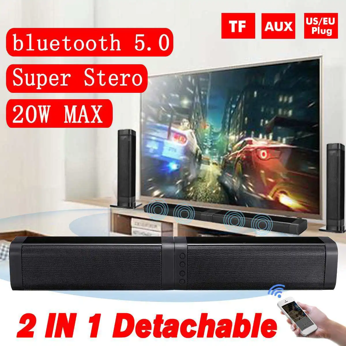 20W Detachable bluetooth Soundbar V5.0 Wireless