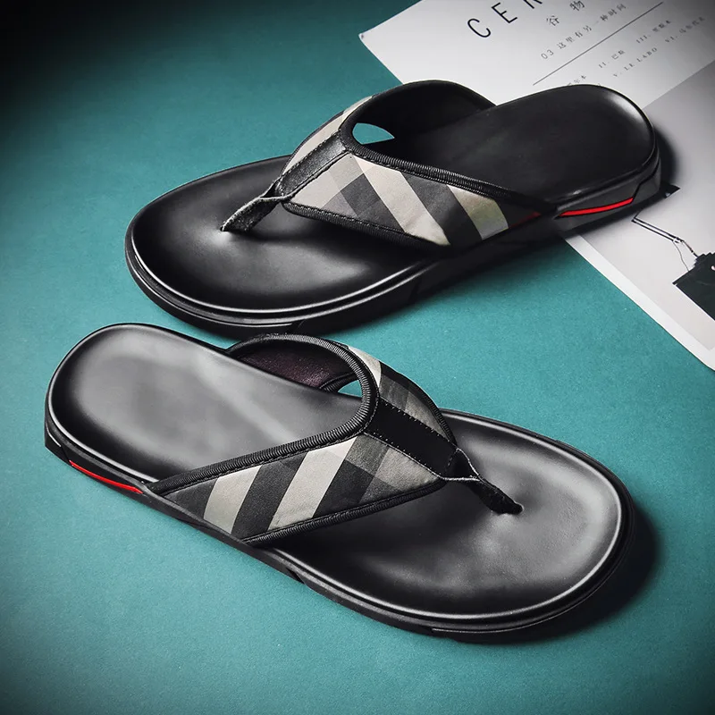 

2019 Trend MEN'S Flip Flops Summer New Style British Style Sandals Casual Top Grade Sandals Flip-flop Plaid
