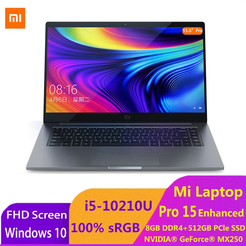 Xiaomi Mi Laptop Pro 15 Улучшенный ноутбук Intel i5-10210U MX250 8 ГБ ОЗУ 512 SSD Windows 10 ультратонкий FHD