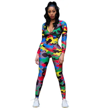 

Women Yoga Sets High Waist Camouflage Long Sleeve Fitness Suit Sportwear Female Workout Clothes Gym Wear Sport Jumpsuit Set