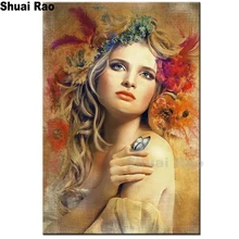 Абстрактная красочная Алмазная картина для женского лица, полная вышивка крестиком, Алмазная мозаика, сделай сам, фото на заказ, вышивка, картина
