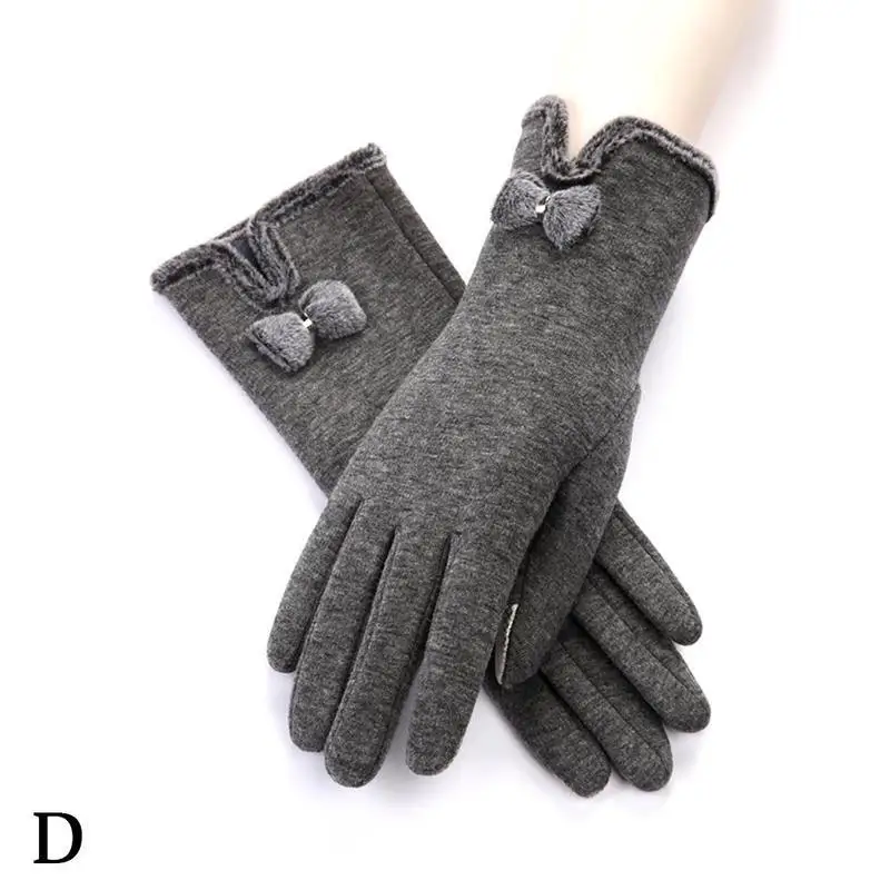 1 пара этикетов Перчатки Элегантные бархатные женские вязаные перчатки теплые толстые мягкие кашемировые перчатки для телефона с использованием плюшевых перчаток - Цвет: D