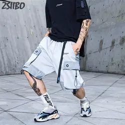 Мужские светоотражающие шорты с боковой застежкой и карманом карго 2019 Летние повседневные уличные шорты в стиле хип-хоп мужские шорты