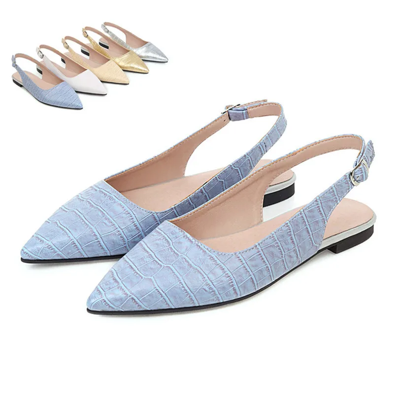 Туфли на плоской подошве; Большие размеры 43; Сезон весна лето; Женская пикантная обувь с острым носком на плоской подошве; Обувь с пряжкой и ремешком на пятке; Женские босоножки на плоской подошве|Обувь без каблука|   | АлиЭкспресс