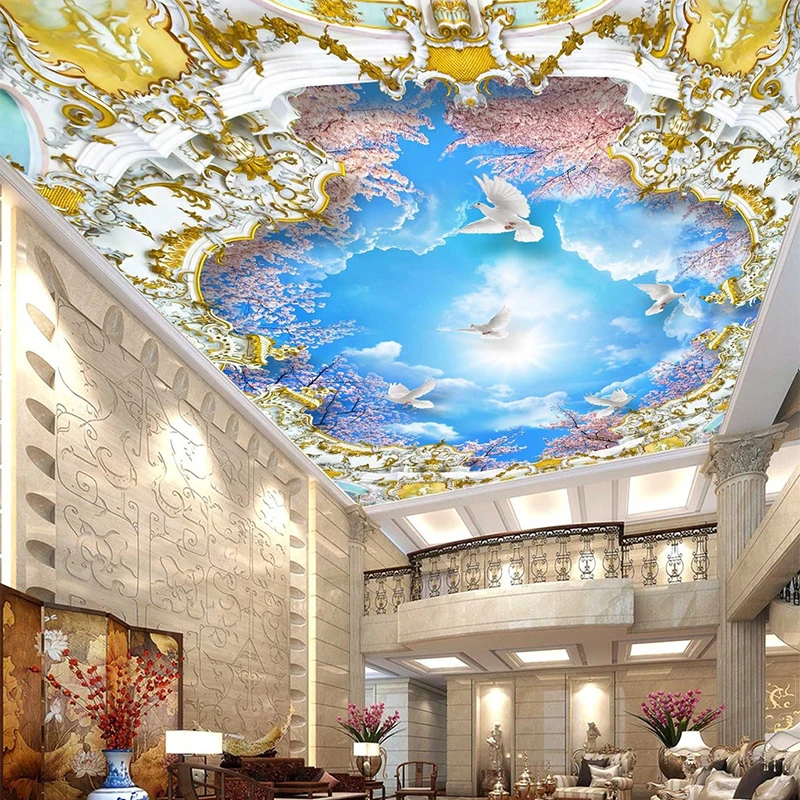 

Dropship Large Custom Murals Wall Paper Ceiling Zenith Ceiling Wallpapers Blue Sky And White Clouds Papel De Parede Para Quarto