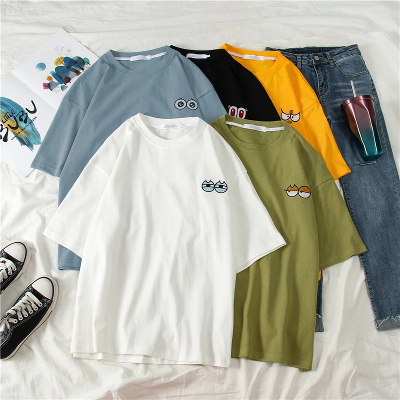 Футболка женская универсальная свободного покроя с вышивкой и коротким