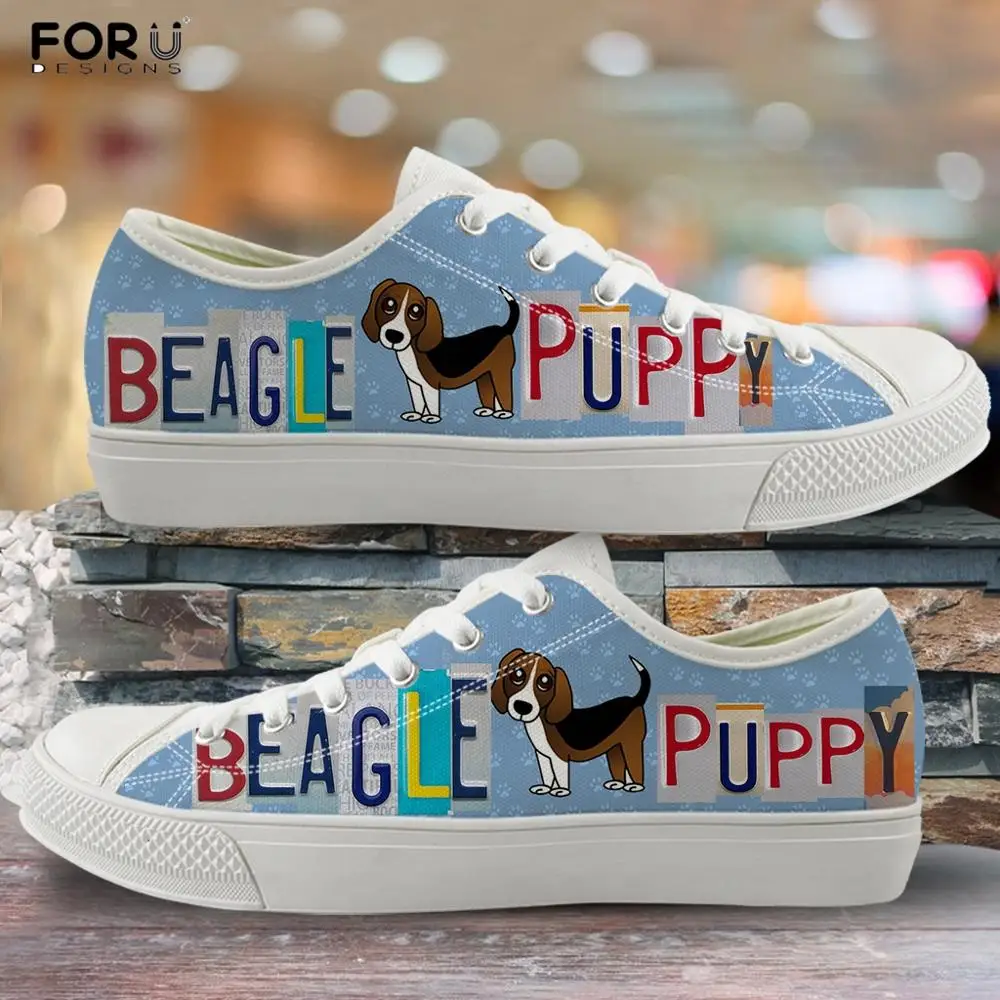

FORUDESIGNS Cute Beagle Puppy/Dog Printing Woman Flats Sneakers Autumn/Spring Casual Shoes Women Girl Lace Up Low Top Sneakers