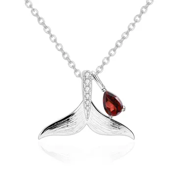 

GEM'S BALLET Retro Fish Tail Pendant Necklace 0.52Ct 925 Sterling Silver JewelryNatural Garnet For Women Fine Jewelry Gift