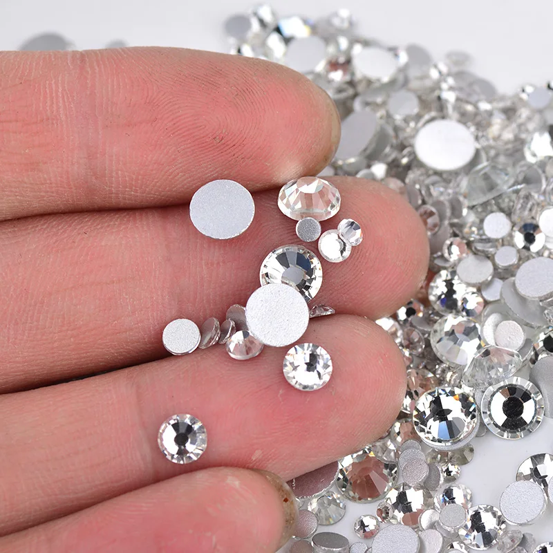 JUNAO-1440pcs-Mix-Size-Clear-White-Rhinestones-Nail-Art-Stones-Glass-Strass-Non-Hotfix-Flatback-Round