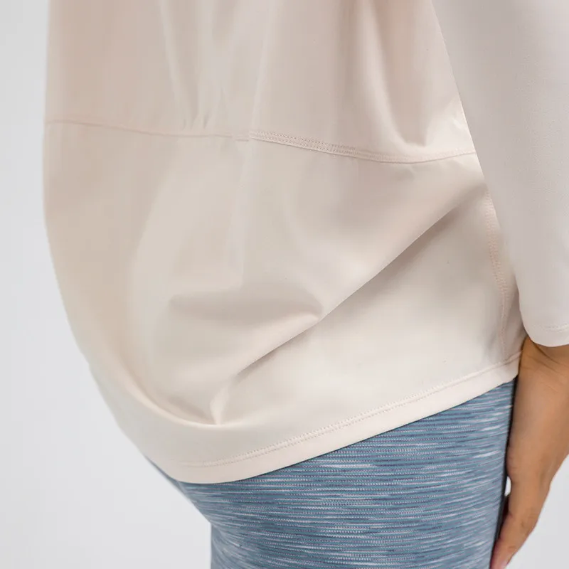 Lulu Fitness Women Long Sleeve Yoga Shirt Female Sport Yoga Top Slim Gym Clothing Solid Color Loose Casual Plus Size Breathable