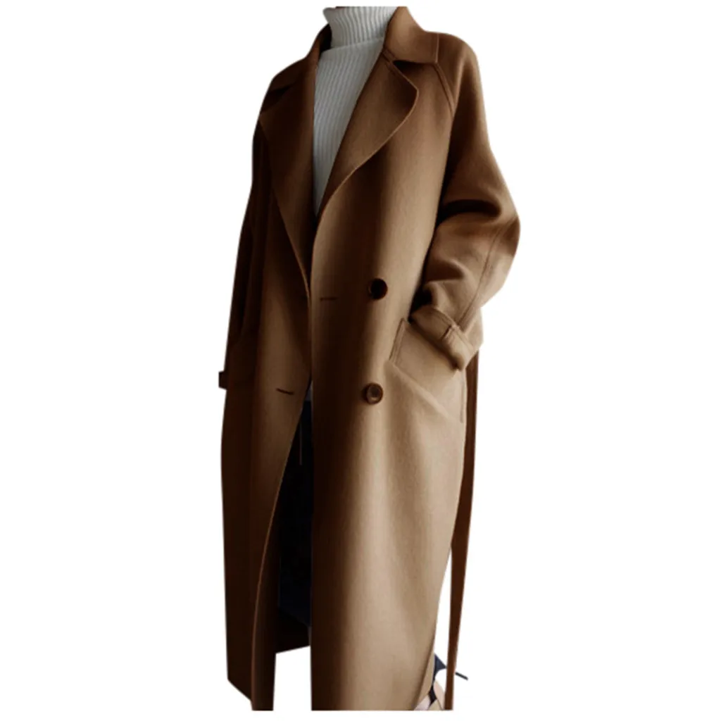 Женское пальто, верхняя одежда, зимняя одежда, модная, теплая, большие размеры, с отворотом, кашемир, шерсть, с поясом, Тренч, пальто, верхняя одежда, куртки