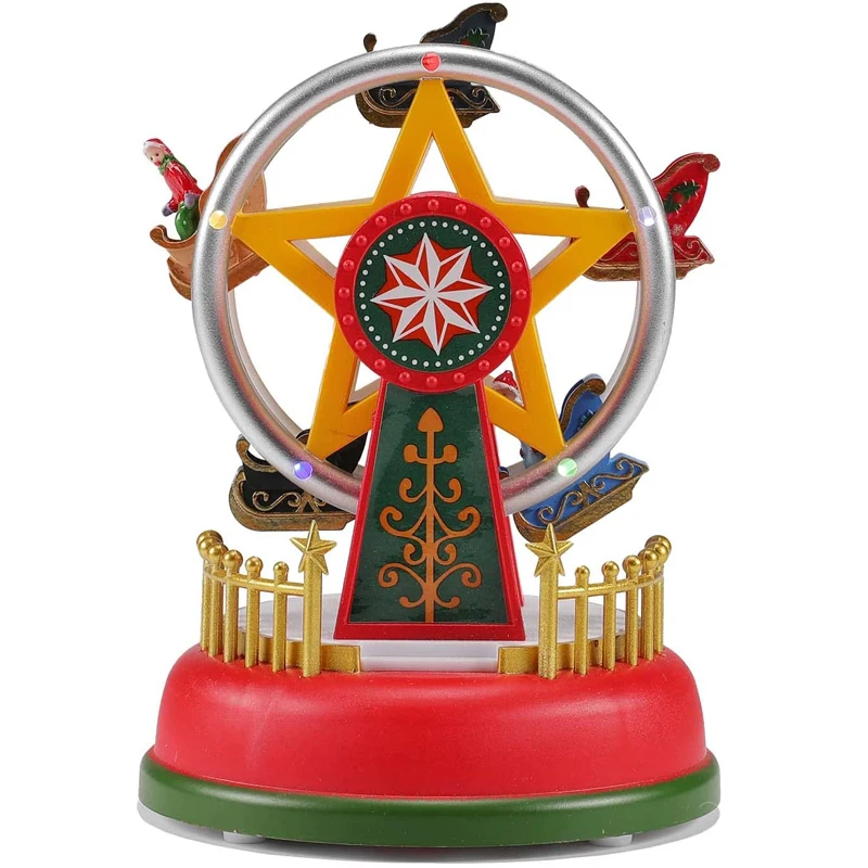 Illuminated Village Collection Carnival Animated Ferris Wheel Christmas Scene Home Desk Decoration Displays LED Lights Musical