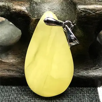 

Natural Yellow Amber Necklace Pendant Jewelry For Woman Lady Man Crystal 24x14x5mm Beads Water Drop Stone Silver Pendant AAAAA