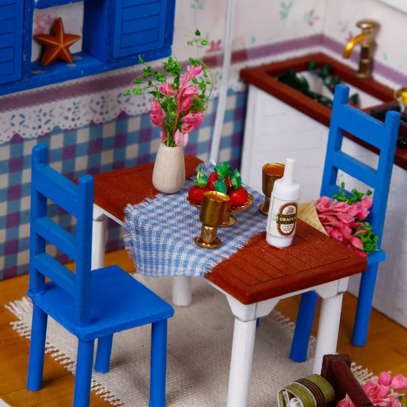 DIY кукольный домик кухня Миниатюрный Кукольный дом модель сборный комплект ручной работы деревянный дом с мебелью игрушки для детей Подарки