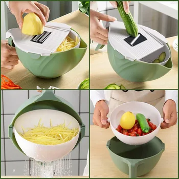 

Vegetable Cutter Multifunction Rotate Mandoline Slicer Vegetable Slicer Potato Peeler Carrot Onion Grater With Drain Basket