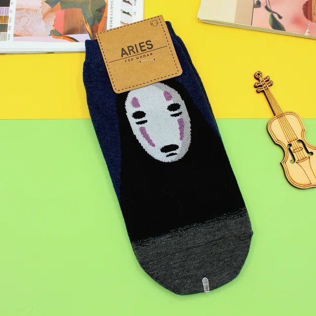 Cartoon Cat Cute Socks Women No Face Man Sock Totoro Funny Fashion Anime Spring Autumn Sweat Absorption Gray Classic Cotton Sock 601