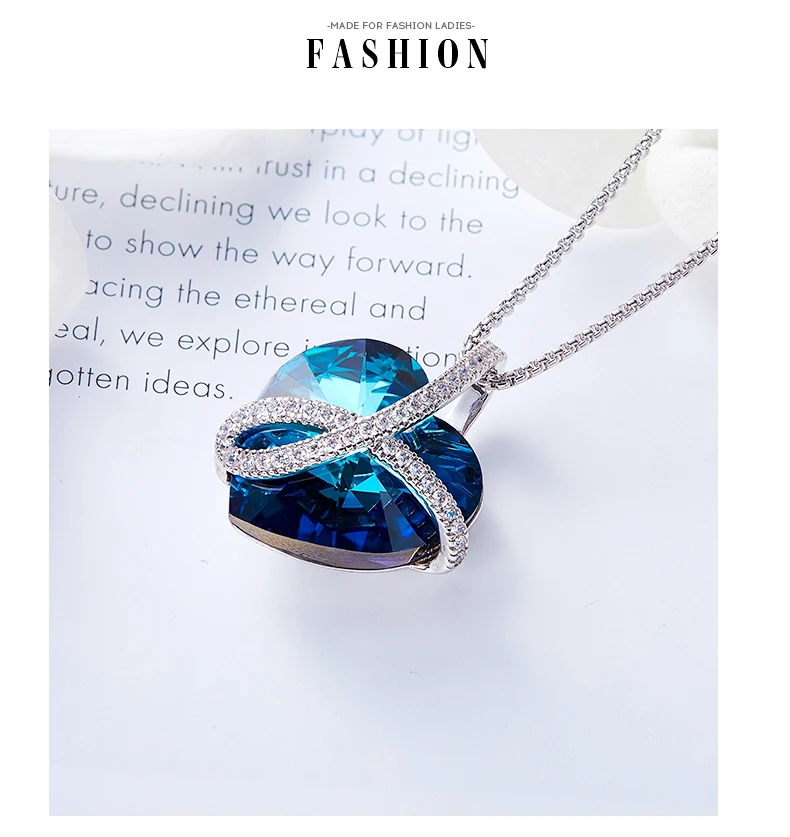Cdyle романтические ювелирные изделия LOVE YOU FOREVER Bermuda синий кристалл сердце кулон ожерелье с паве циркония для нее подарок на день рождения