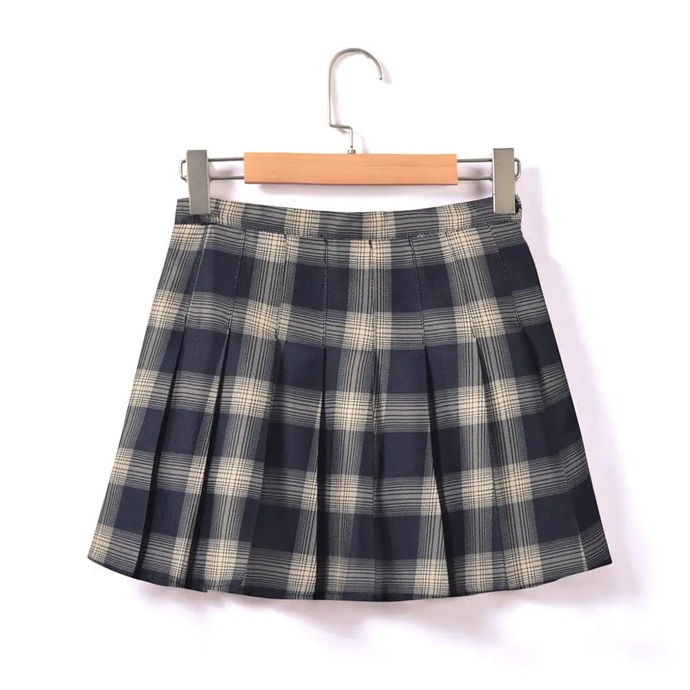 Pleated Skirt Women Casual High Waist Wild Plaid College Wind Ladies Slim Mini Skirt Rokjes DamesJupe Plissee Femme#2S27
