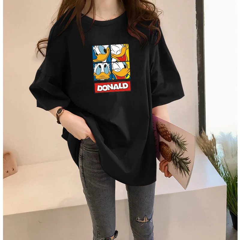 Disney Donald Duck T-shirts for Women Cute Print Summer Loose Harajuku Women T-shirt Lady Fashion O-neck Plus Size New Tops Tee