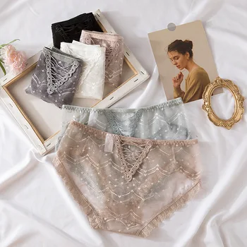 

Women's panties lace sexy underpants female casual Cross Bandage underwear ladies transparent lingerie briefs women intimates