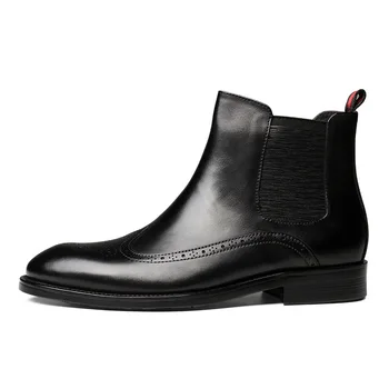 

Botas Hombre Short Men Leather Boots Work Pointed-toe Botines Work Shoes Hombre Black Brown Pointed Toe Ankle Genuine Leather