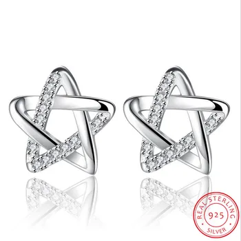 

925 Sterling Silver Hollow Zirconia Star Stud Earrings For Women Silver 925 Jewelry Oorbellen Brincos S-E534