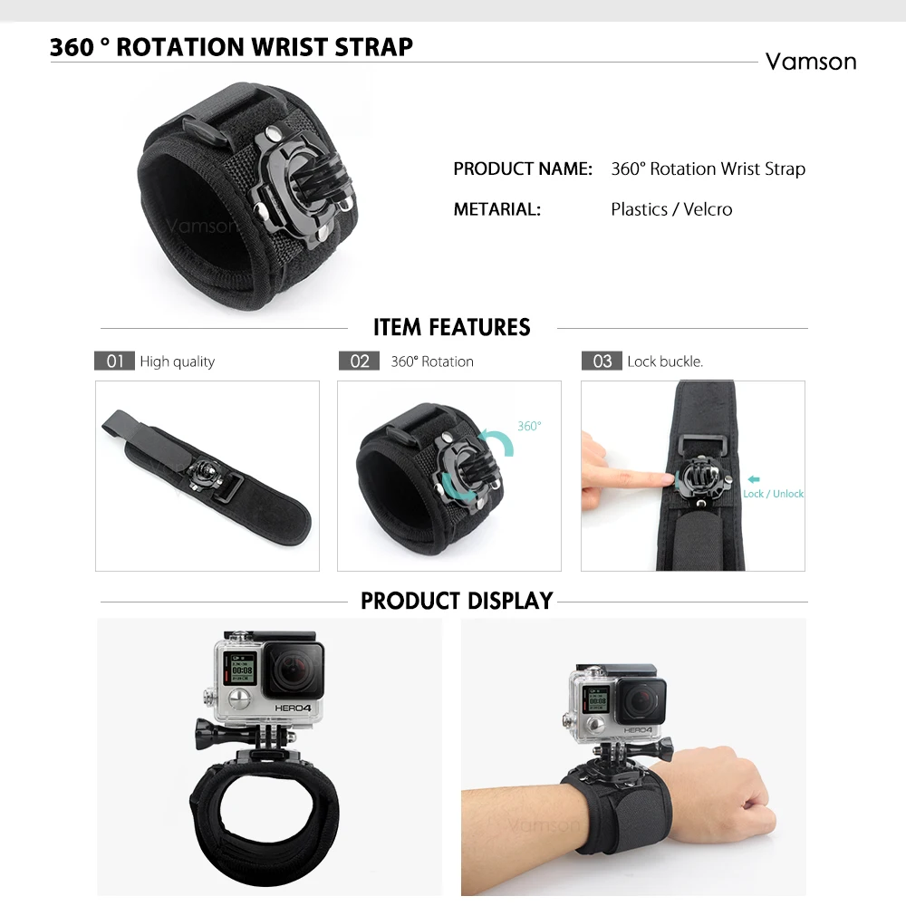 Vamson для Gopro Hero 8 Набор аксессуаров, набор штатива, монопода, головка, накручивающий ремень, сумка, адаптер, крепление для Go pro 8 экшн-камеры VS155
