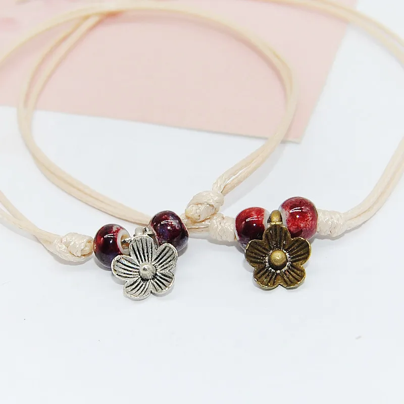 

1PC New Fashion Anklets Leaf Ceramic Jewelry Adjustable Simple Ceramic Bracelets Anklets Female Original Hand-woven