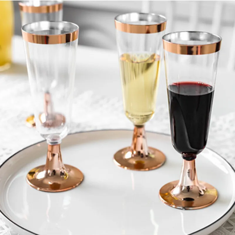A dozen Disposable Champagne Flutes Glasses 12pcs Plastic Red Wine Glass Cocktail Party Wedding Drink Cup Christmas Western Cup