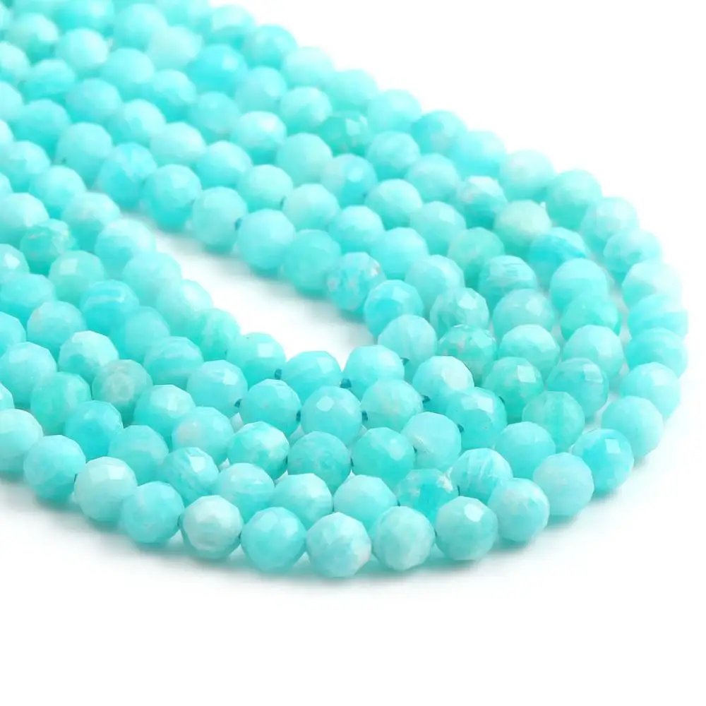 Natural Stone Beads Small Beads Faceted Amazonite 4,5mm Section Loose Beads for Jewelry Making Necklace DIY Bracelet (38cm)