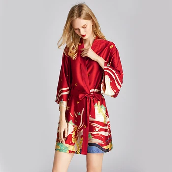 

Kimono Robe Faux Silk Women Wedding Preparewear Bride Team Chinese style Print Robes Pajamas robe de soiree sexy sleepwear